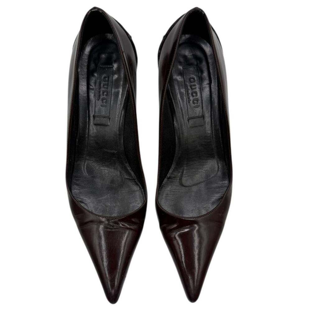 Gucci Burgundy Leather Pointed-Toe Kitten Heel Pumps – Size 36.5 - Picture 5 of 13